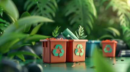 Cute trash and nature 3D render