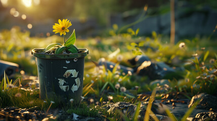 Cute trash and nature 3D render