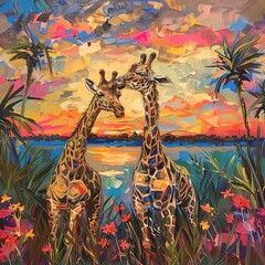 Savannah Serenade: Giraffes at Sunset