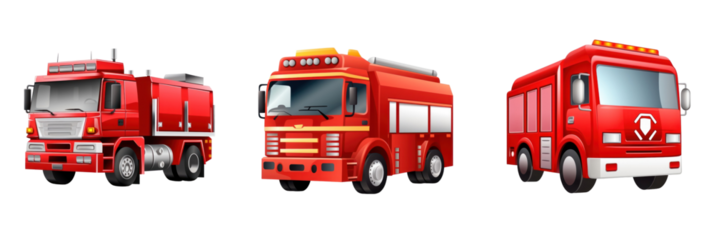 Set of firetruck isolated on transparent background