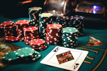 Luxurious restaurant casino las vegas vip night Generative AI poker slots cards roulette players gamers.