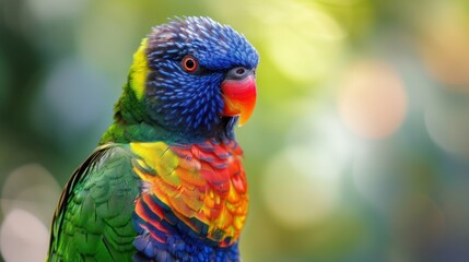 portrait of a bird's head with colorful feathers