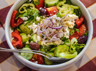 Greek Village Salad in restaurant in Cyprus island country