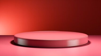A minimalist design featuring a round red podium before a gradient background that exudes a warm, inviting vibe