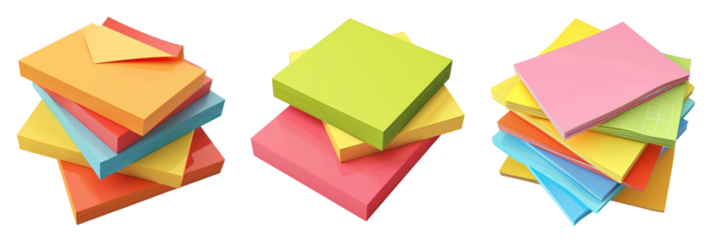 set of post it note sisolated on transparent background