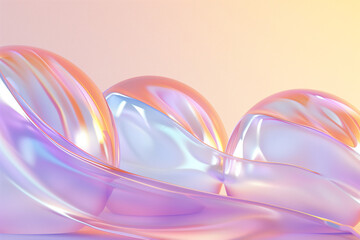 abstract floating glass sphere shapes on plain purple studio background 