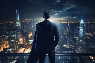 Generative AI image of man superhero leading mission save the world - obrazy, fototapety, plakaty
