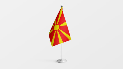 North Macedonia national flag on stick isolated on white background. Realistic flag illustration