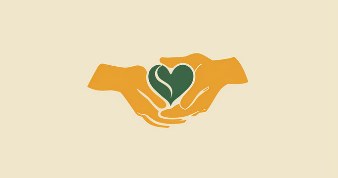 Charity, artwork and illustration of colourful hand holding a heart for support, relief and donations. Closeup, mockup and awareness poster or banner for background, wallpaper and digital design