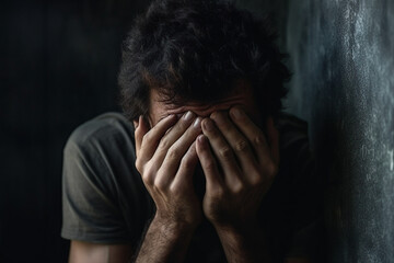 Man in depression psychological state mental health awareness illustration made with generative ai