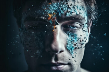 Picture photo of female face surrounded medicament pills and colorful tablets generative ai concept