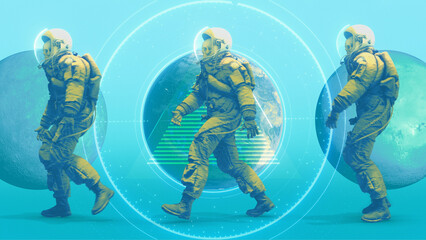 Skeleton Astronaut Graphical Space Background 03
