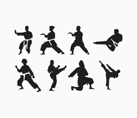  vector hand drawn karate or  martial arts  silhouette set