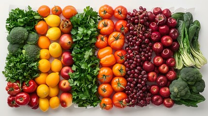 Naklejka na ściany i meble Fresh rainbow vegetables arrayed elegantly for healthy lifestyle. vibrant colors, nutrition concept. ideal for recipe background, diet promotion. AI