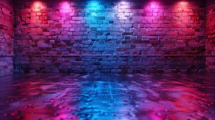 Blue Purple Neon Light On Concrete, Background HD, Illustrations
