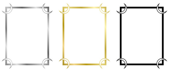 Set of frames. Vector frame isolated on white. Black, golden, silver, metal frame with moons for certificate, pictures, diploma, photo. Element for design - obrazy, fototapety, plakaty