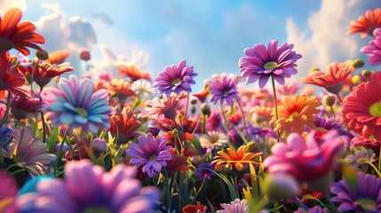 Vibrant Floral Dream, n-kissed sky, creating a dreamlike vista of nature's beauty at its most vibrant - obrazy, fototapety, plakaty
