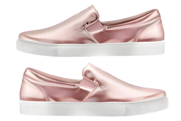 Front and back view of a rose gold basic slip-on sneakers template. Comfortable and stylish, mockups for design and print, isolated on a white or transparent background. 