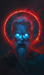 Mythical Wrath: Zeus's Blue Eyes Against Red Aura 
