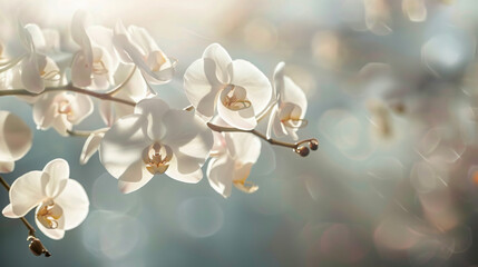White orchid flowers with their beauty - obrazy, fototapety, plakaty
