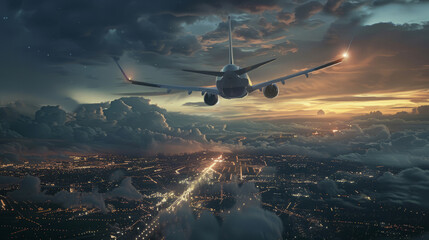 Airplane. Beautiful photo of passenger airplane on the runway and in the air. 