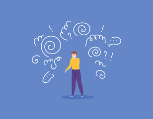 illustration of a man feeling excessive anxiety. anxious, worried and afraid. Anxiety disorder symptoms. mental health problems. mental disorders. illustration concept design. graphic elements. vector
