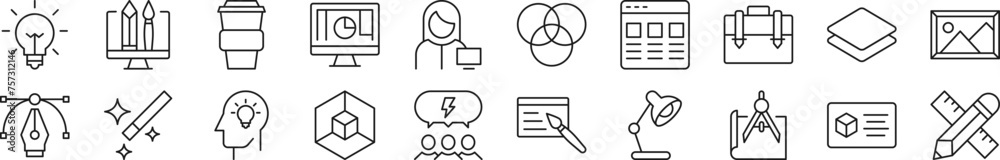 Wall mural set of thin line icons of web designer. editable stroke. simple linear illustration for web sites, n