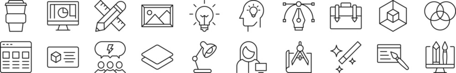 Web designer Line Icons collection. Editable stroke. Simple linear illustration for web sites, newspapers, articles book