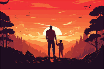Father and little daughter playing silhouettes, Father playing with daughter on sunset, Silhouette of a little girl and dad sunset background - obrazy, fototapety, plakaty