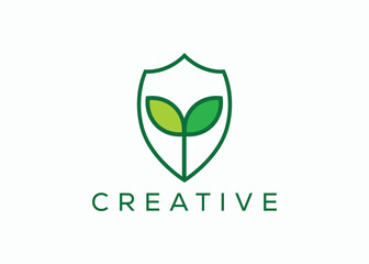 Creative and minimal Shield Leaf logo vector template. Security eco leaf. Protect leaf eco. Environment safety logo
