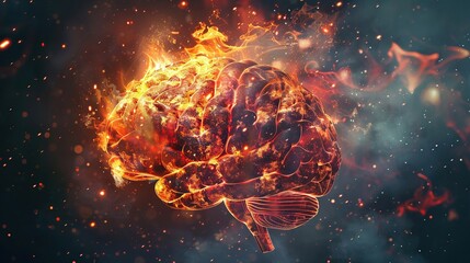 Explore the concept of a burning brain through abstract shapes and patterns.