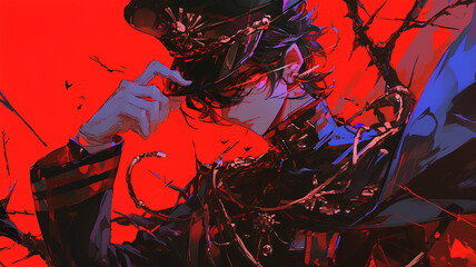 anime horned demon prince wearing royal battle attire - obrazy, fototapety, plakaty