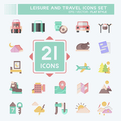 Icon Set Leisure and Travel. related to Holiday symbol. flat style. simple design illustration.