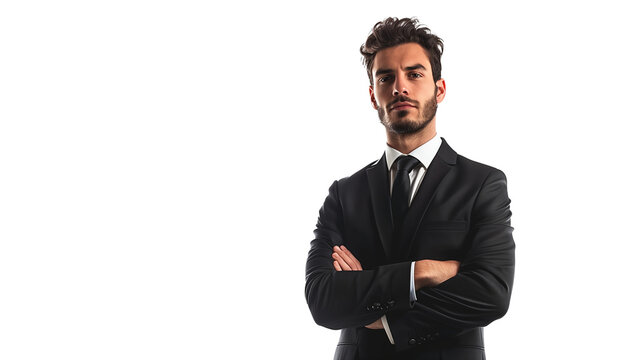 portrait of a young businessman or an entrepreneur isolated on transparent background 