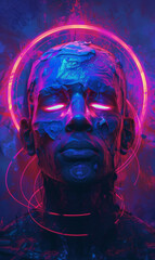 Cyberpunk Deity: Evil Zeus and Sun God Ra Hybrid with Glow
