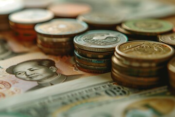 Global Currencies and Coins. Colorful and assorted collection of global currencies and coins, depicting the variety of worldwide monetary systems.