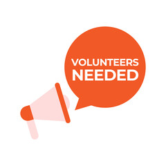 Volunteers needed speech bubble. Megaphone. Banner for business, marketing and advertising. Vector illustration.
