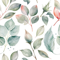 Watercolor greenery branch leaves twigs floral seamless pattern Botanical leaf illustration