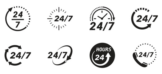 24/7 vector icons. Simple illustration set of 24/7 elements, editable icons