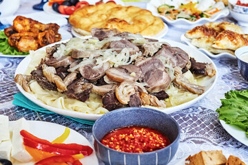 traditional dish of Central Asian cuisine beshbarmak