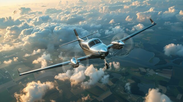 Bottom view - twin prop cargo plane on sky background