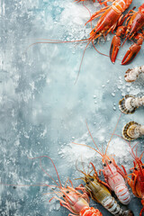 Top view image of seafood with copy space for text. Food background. Generative AI. - 757317129