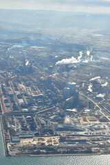 Tokyo Bay jet view from above sunny day