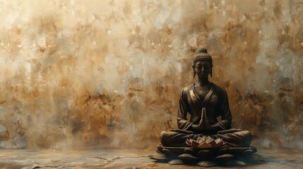 Buddha Statue Sitting in Front of Wall