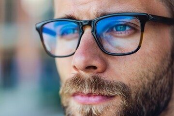 An intentionally blurred image focusing on a pair of glasses with a vibrant, colorful background