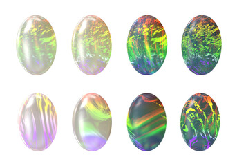 Opal round oval isolated background 3d rendering
