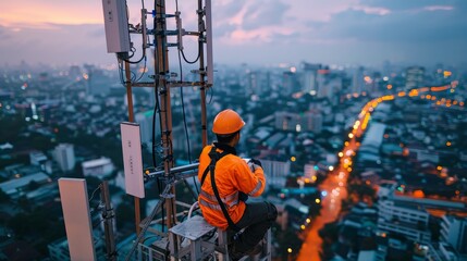 engineer installing 5G equipment in urban areas