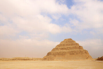 Step Pyramid of Djoser at Saqqara Egypt on a foggy morning