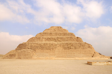 Step Pyramid of Djoser at Saqqara Egypt on a foggy morning