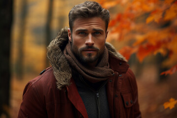 Generative AI picture abstract illustration of calm autumn day in deep forest woods hiking concept